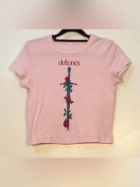 Pink Deftones Rose & Sword Crop Top